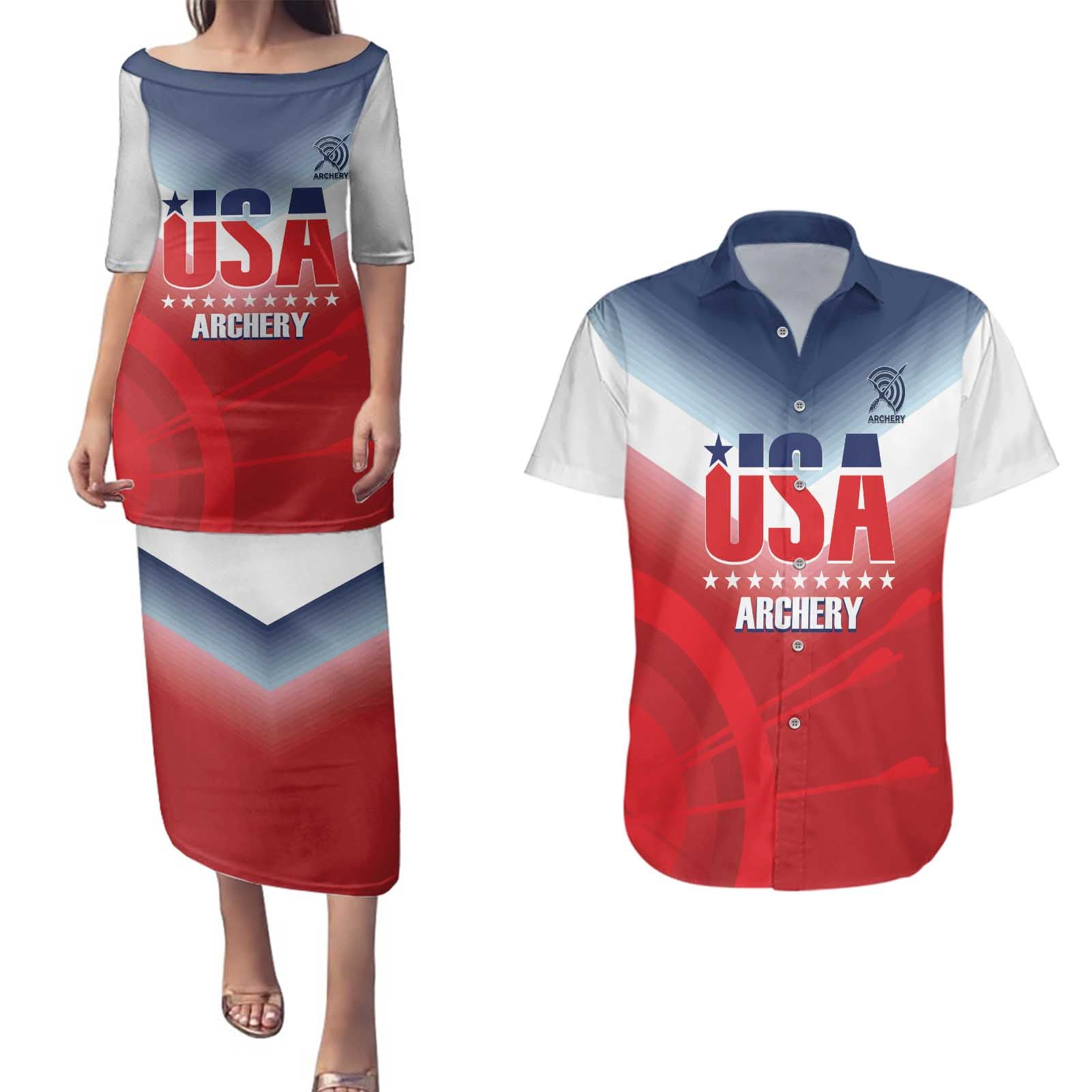 Personalized United States Archery Couples Matching Puletasi and Hawaiian Shirt USA 2025 Sporty Style - Wonder Print Shop