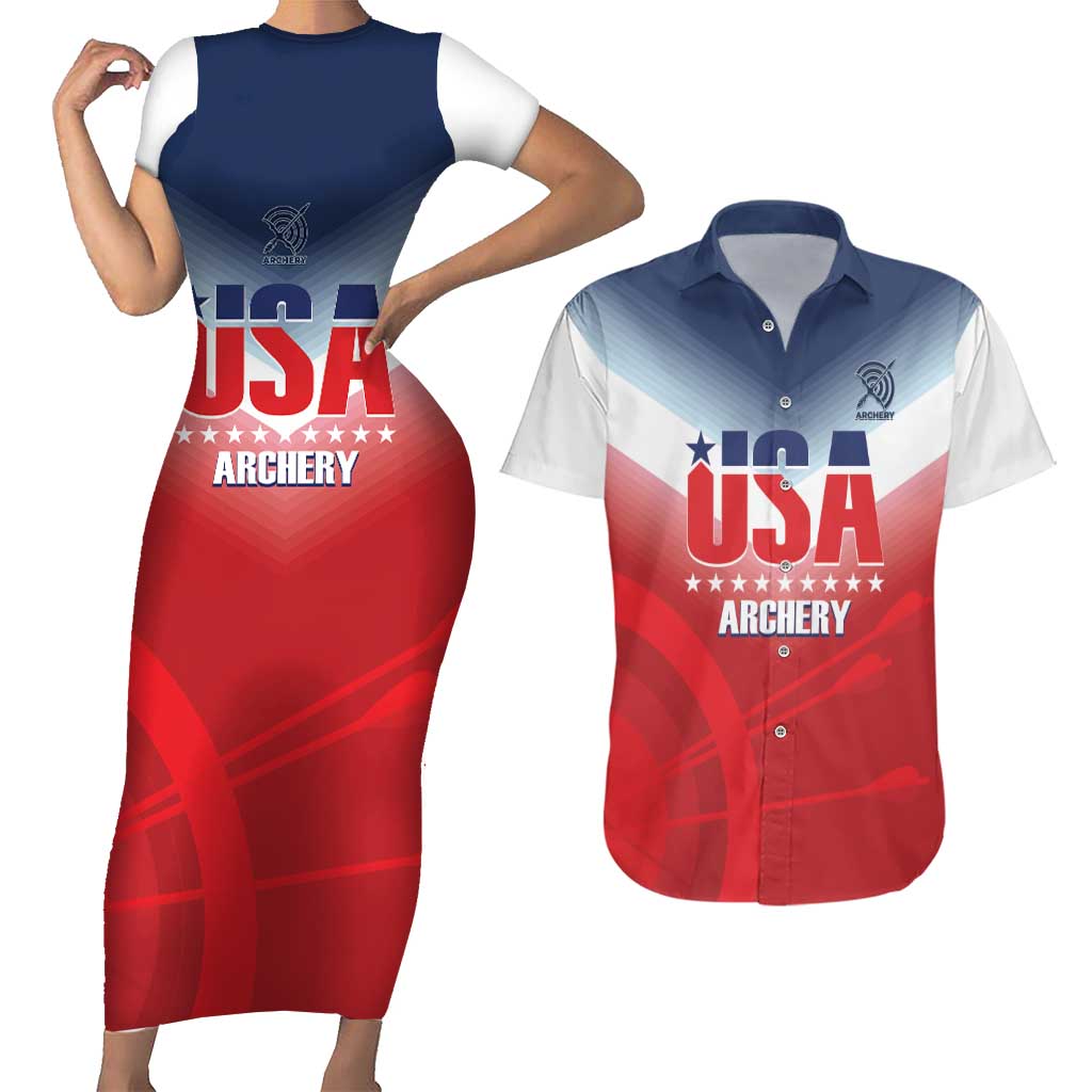 Personalized United States Archery Couples Matching Short Sleeve Bodycon Dress and Hawaiian Shirt USA 2025 Sporty Style - Wonder Print Shop