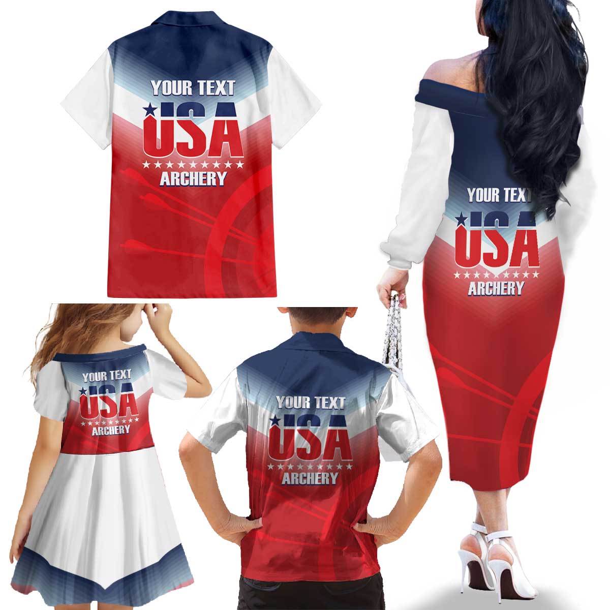 Personalized United States Archery Family Matching Off The Shoulder Long Sleeve Dress and Hawaiian Shirt USA 2025 Sporty Style - Wonder Print Shop