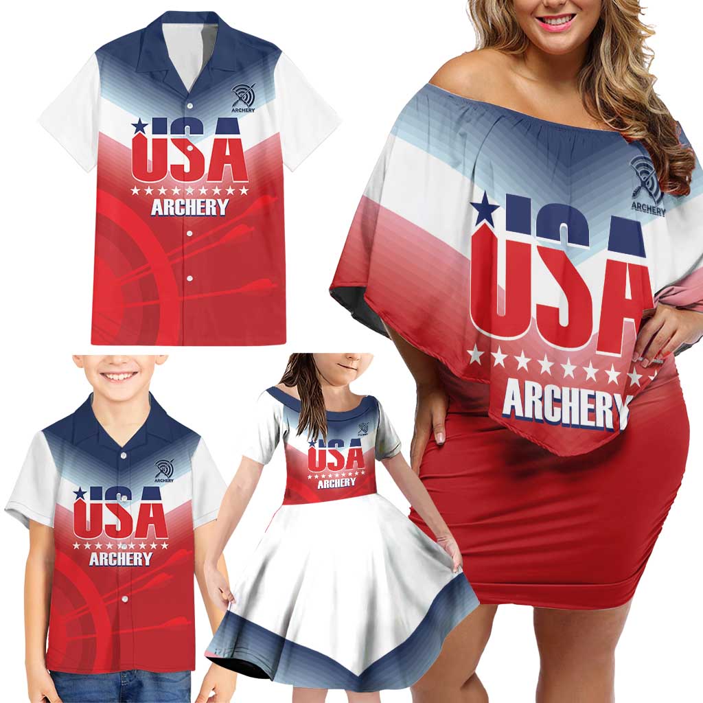 Personalized United States Archery Family Matching Off Shoulder Short Dress and Hawaiian Shirt USA 2025 Sporty Style - Wonder Print Shop