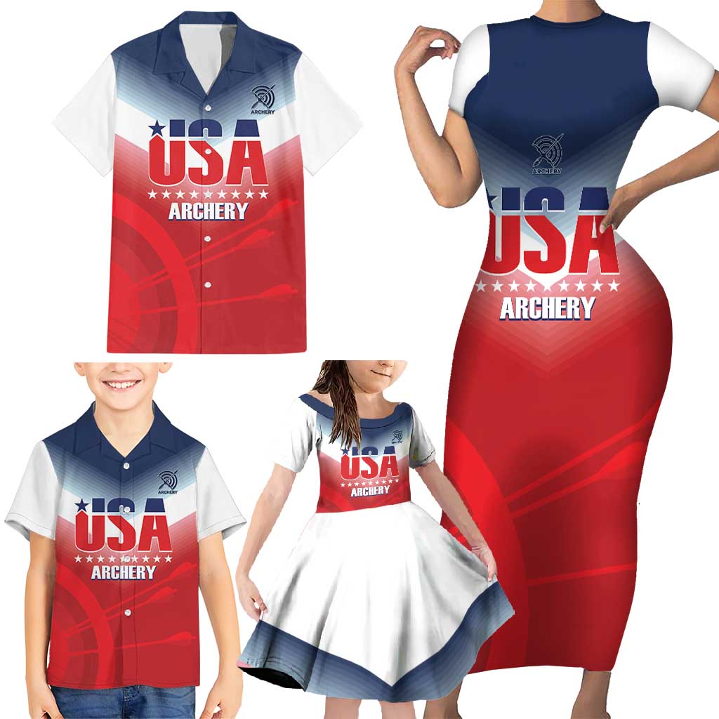 Personalized United States Archery Family Matching Short Sleeve Bodycon Dress and Hawaiian Shirt USA 2025 Sporty Style - Wonder Print Shop