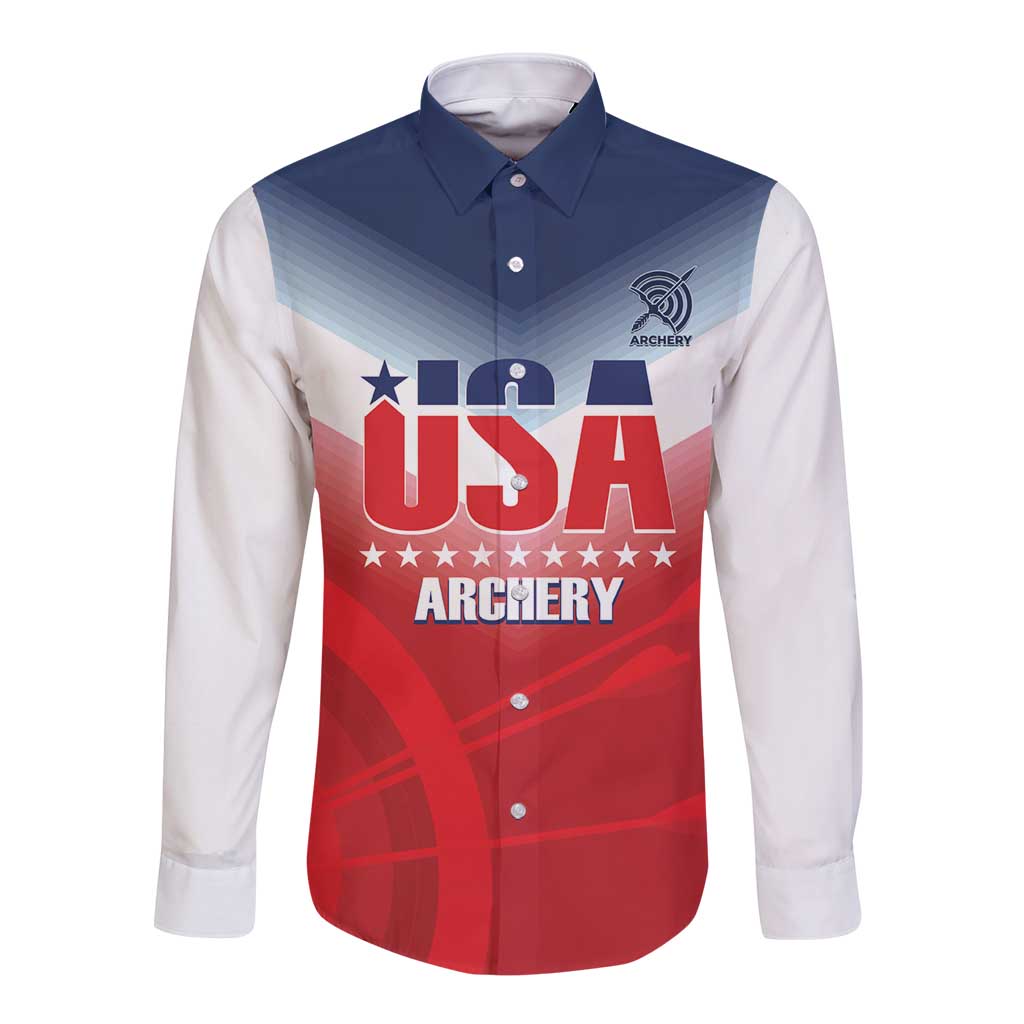 Personalized United States Archery Long Sleeve Button Shirt USA 2025 Sporty Style - Wonder Print Shop