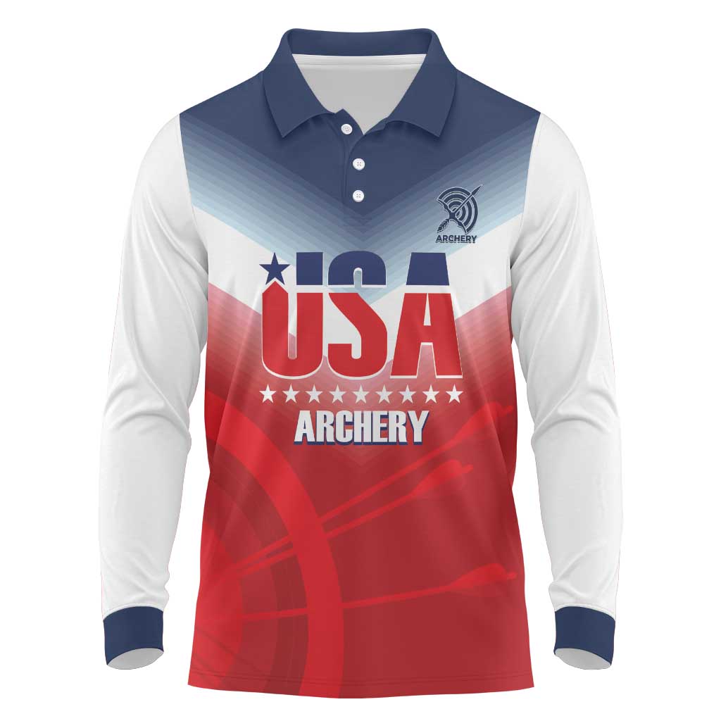 Personalized United States Archery Long Sleeve Polo Shirt USA 2025 Sporty Style - Wonder Print Shop
