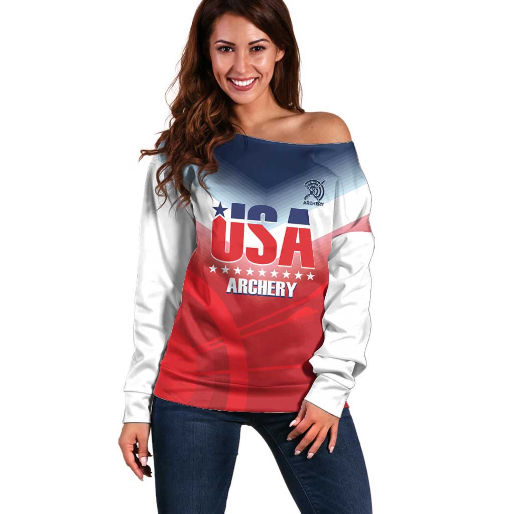 Personalized United States Archery Off Shoulder Sweater USA 2025 Sporty Style - Wonder Print Shop