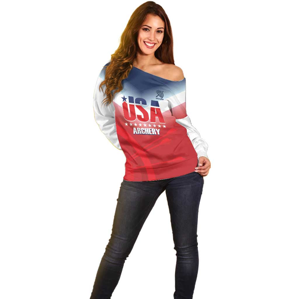 Personalized United States Archery Off Shoulder Sweater USA 2025 Sporty Style - Wonder Print Shop