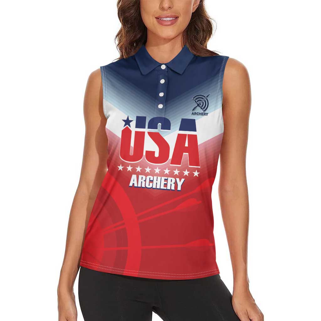 Personalized United States Archery Women Sleeveless Polo Shirt USA 2025 Sporty Style - Wonder Print Shop