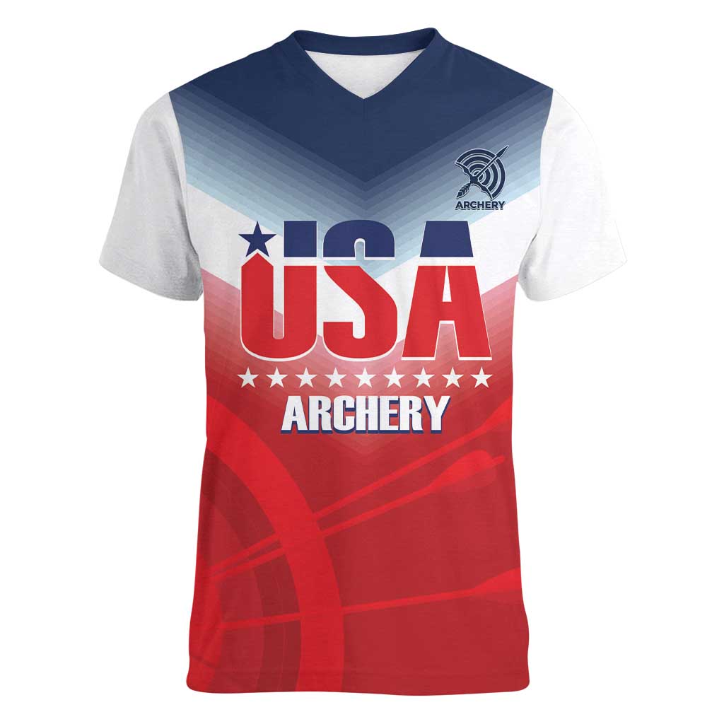 Personalized United States Archery Women V-Neck T-Shirt USA 2025 Sporty Style - Wonder Print Shop