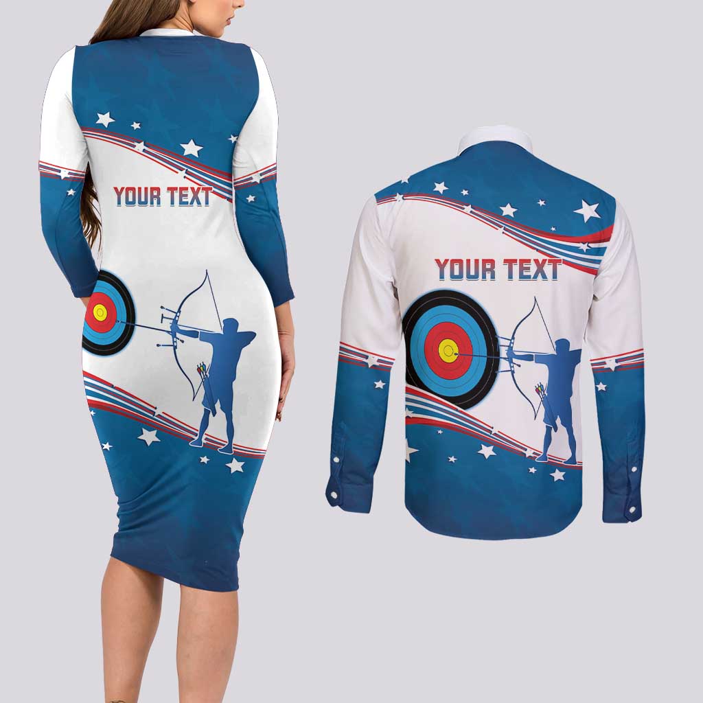 Personalized United States Archery Couples Matching Long Sleeve Bodycon Dress and Long Sleeve Button Shirt USA Sport Curve Style - Wonder Print Shop