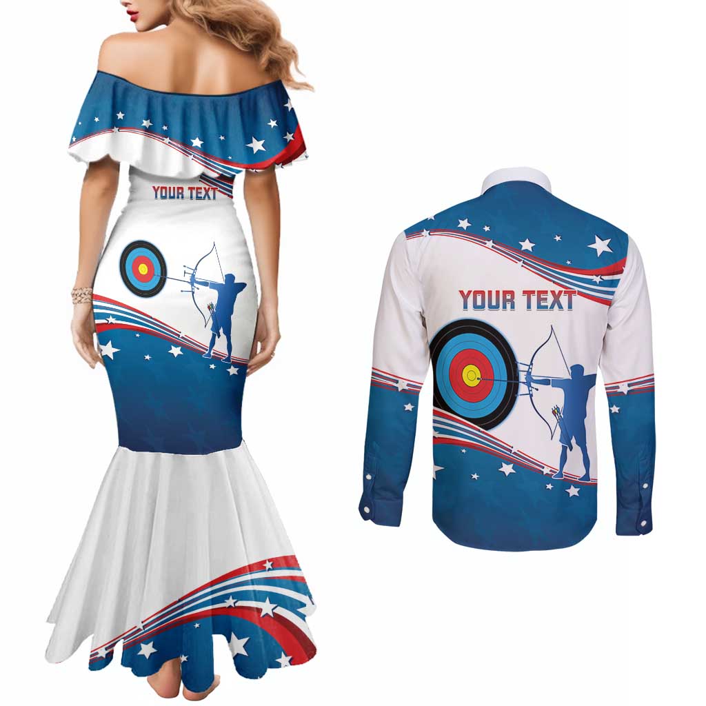 Personalized United States Archery Couples Matching Mermaid Dress and Long Sleeve Button Shirt USA Sport Curve Style - Wonder Print Shop