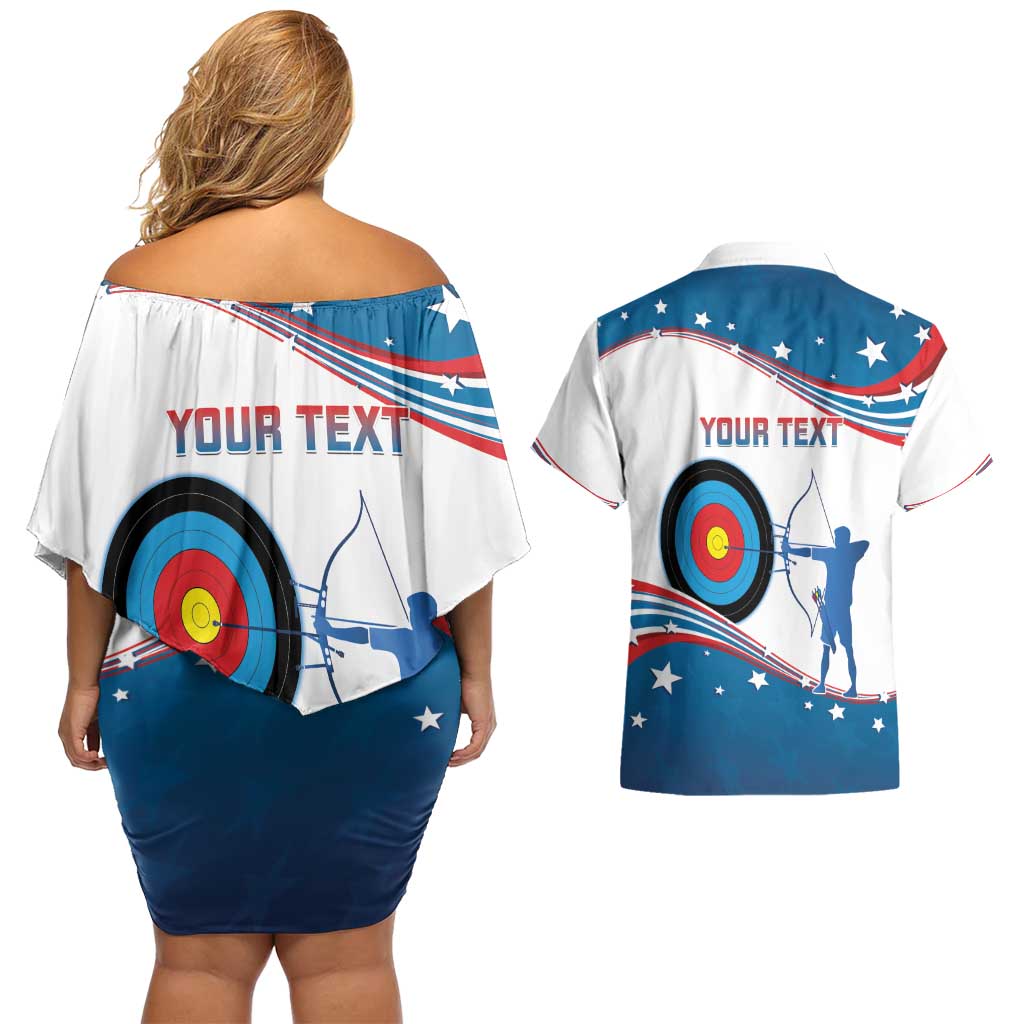 Personalized United States Archery Couples Matching Off Shoulder Short Dress and Hawaiian Shirt USA Sport Curve Style - Wonder Print Shop