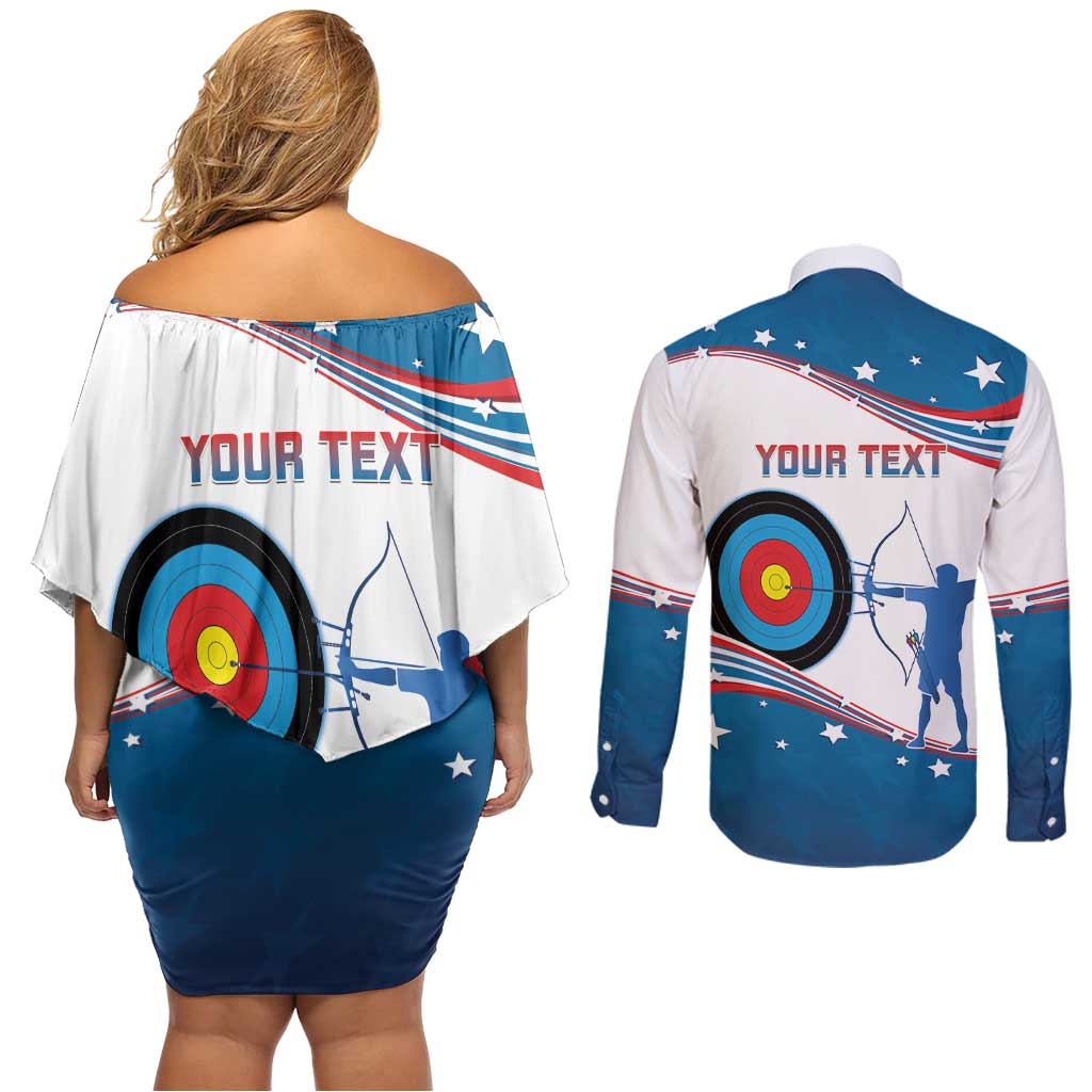 Personalized United States Archery Couples Matching Off Shoulder Short Dress and Long Sleeve Button Shirt USA Sport Curve Style - Wonder Print Shop