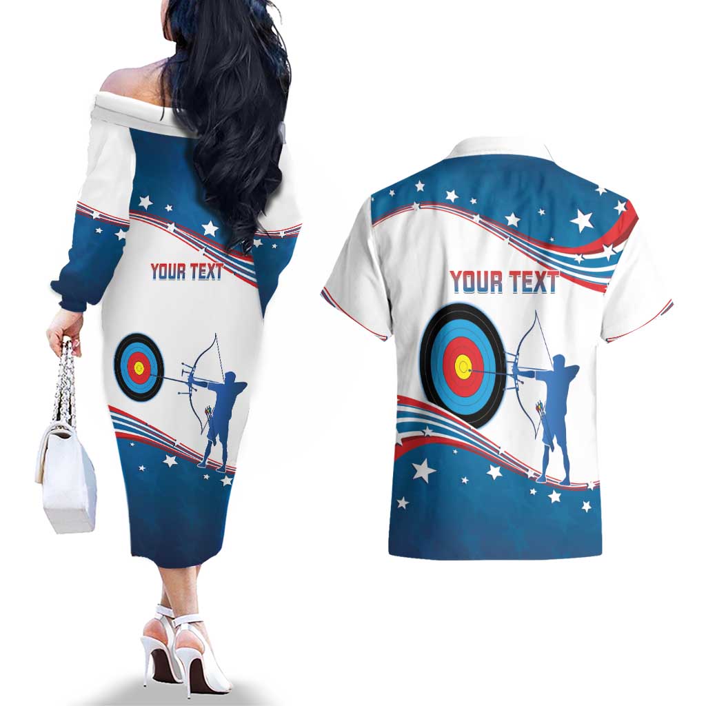 Personalized United States Archery Couples Matching Off The Shoulder Long Sleeve Dress and Hawaiian Shirt USA Sport Curve Style - Wonder Print Shop