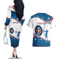 Personalized United States Archery Couples Matching Off The Shoulder Long Sleeve Dress and Hawaiian Shirt USA Sport Curve Style - Wonder Print Shop