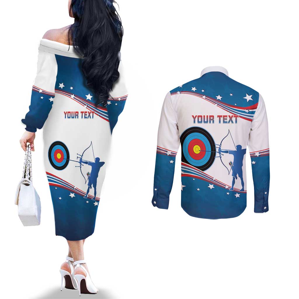 Personalized United States Archery Couples Matching Off The Shoulder Long Sleeve Dress and Long Sleeve Button Shirt USA Sport Curve Style - Wonder Print Shop