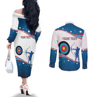Personalized United States Archery Couples Matching Off The Shoulder Long Sleeve Dress and Long Sleeve Button Shirt USA Sport Curve Style - Wonder Print Shop