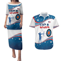 Personalized United States Archery Couples Matching Puletasi and Hawaiian Shirt USA Sport Curve Style - Wonder Print Shop