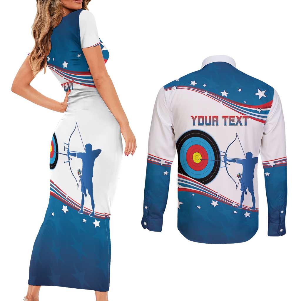 Personalized United States Archery Couples Matching Short Sleeve Bodycon Dress and Long Sleeve Button Shirt USA Sport Curve Style - Wonder Print Shop