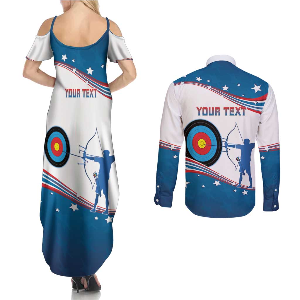 Personalized United States Archery Couples Matching Summer Maxi Dress and Long Sleeve Button Shirt USA Sport Curve Style - Wonder Print Shop