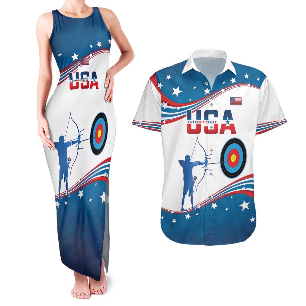 Personalized United States Archery Couples Matching Tank Maxi Dress and Hawaiian Shirt USA Sport Curve Style - Wonder Print Shop