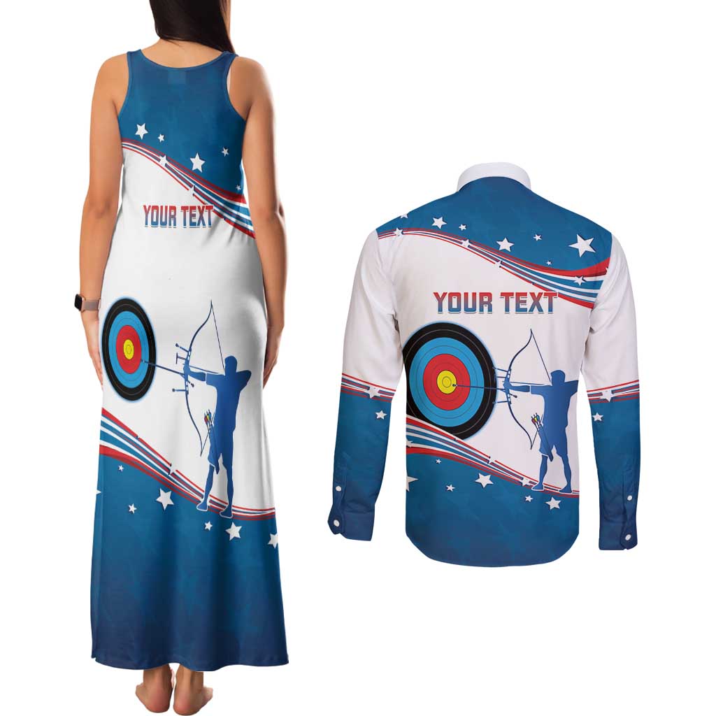 Personalized United States Archery Couples Matching Tank Maxi Dress and Long Sleeve Button Shirt USA Sport Curve Style - Wonder Print Shop