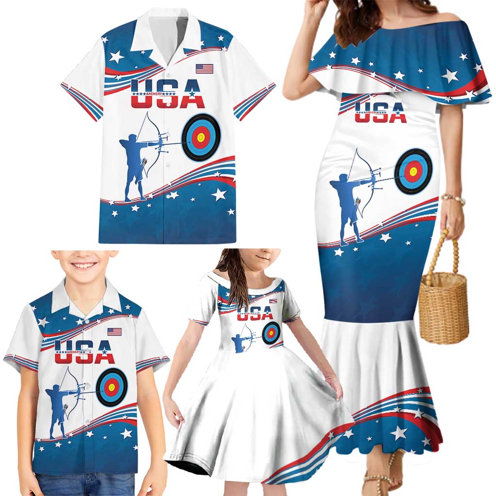 Personalized United States Archery Family Matching Mermaid Dress and Hawaiian Shirt USA Sport Curve Style - Wonder Print Shop