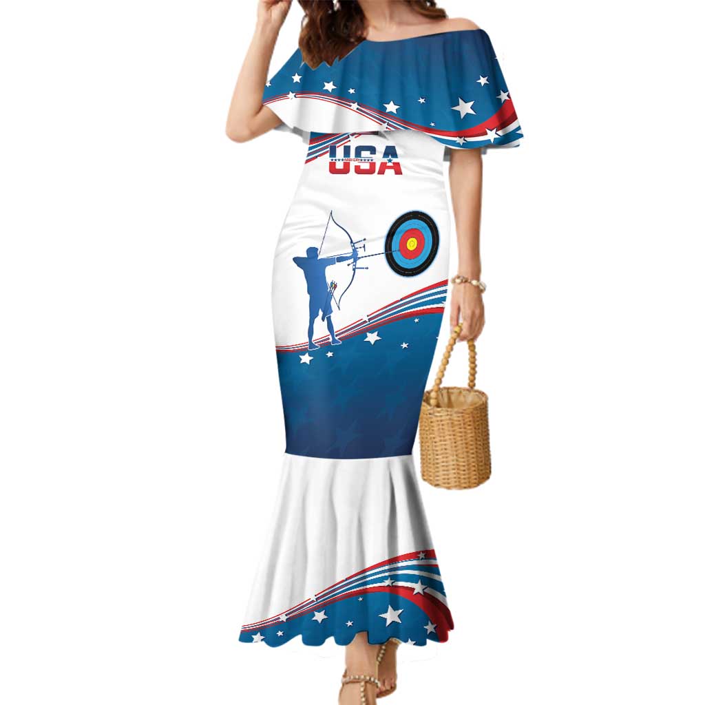Personalized United States Archery Family Matching Mermaid Dress and Hawaiian Shirt USA Sport Curve Style - Wonder Print Shop