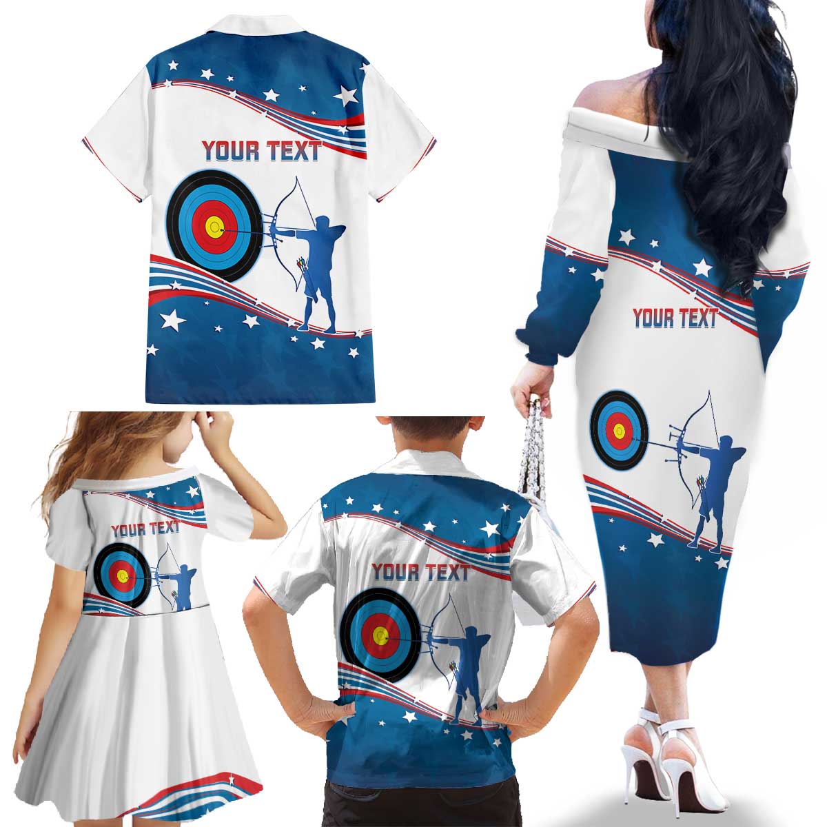Personalized United States Archery Family Matching Off The Shoulder Long Sleeve Dress and Hawaiian Shirt USA Sport Curve Style - Wonder Print Shop