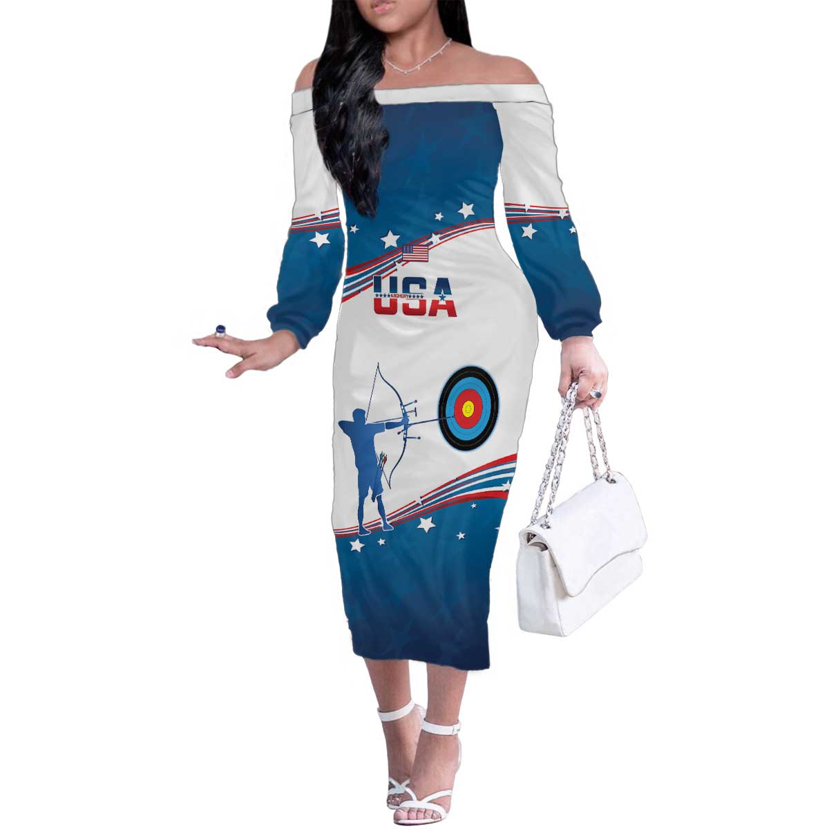 Personalized United States Archery Family Matching Off The Shoulder Long Sleeve Dress and Hawaiian Shirt USA Sport Curve Style - Wonder Print Shop