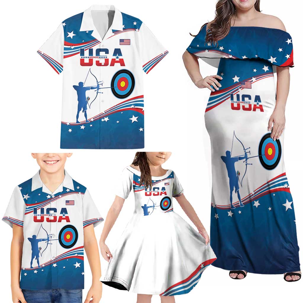 Personalized United States Archery Family Matching Off Shoulder Maxi Dress and Hawaiian Shirt USA Sport Curve Style - Wonder Print Shop