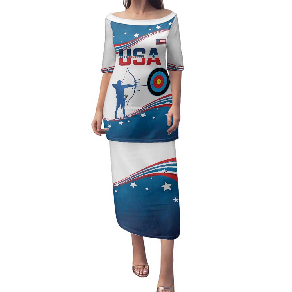 Personalized United States Archery Family Matching Puletasi and Hawaiian Shirt USA Sport Curve Style - Wonder Print Shop