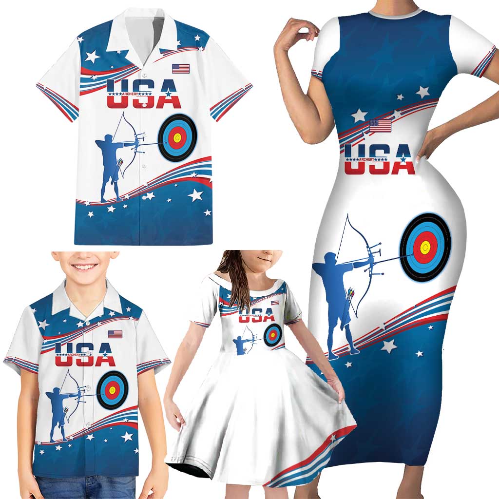 Personalized United States Archery Family Matching Short Sleeve Bodycon Dress and Hawaiian Shirt USA Sport Curve Style - Wonder Print Shop