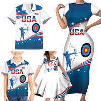 Personalized United States Archery Family Matching Short Sleeve Bodycon Dress and Hawaiian Shirt USA Sport Curve Style - Wonder Print Shop