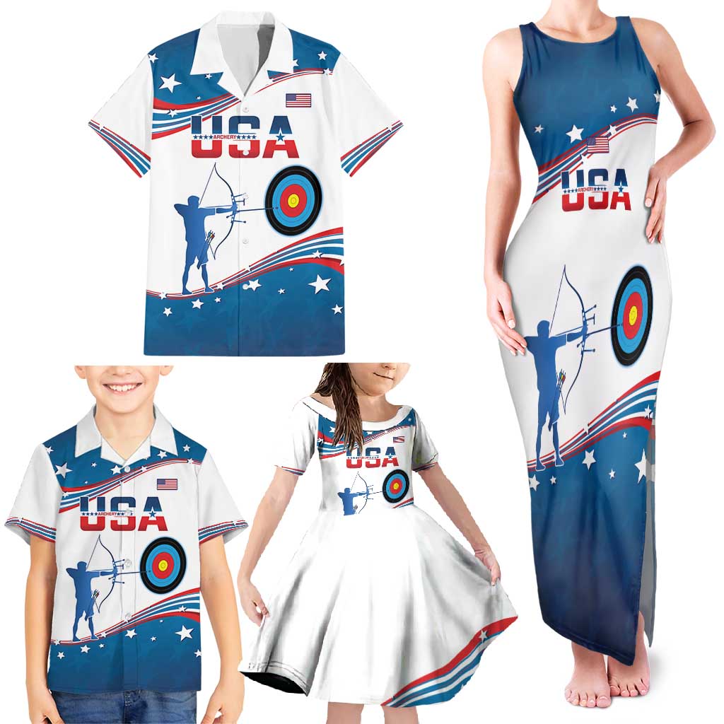 Personalized United States Archery Family Matching Tank Maxi Dress and Hawaiian Shirt USA Sport Curve Style - Wonder Print Shop