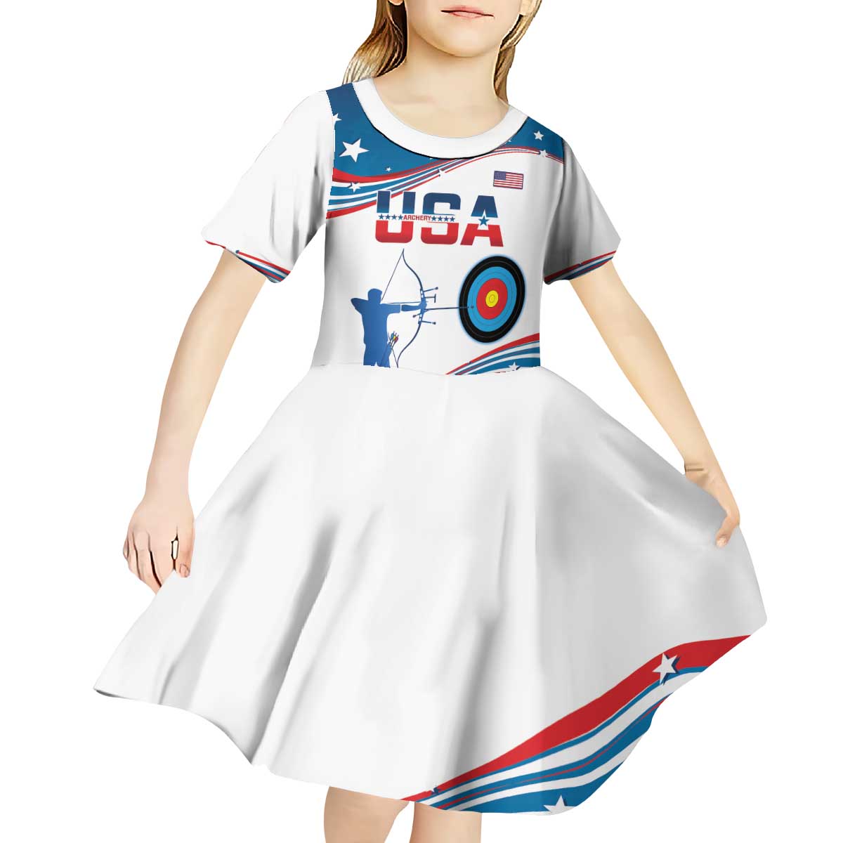 Personalized United States Archery Kid Short Sleeve Dress USA Sport Curve Style - Wonder Print Shop