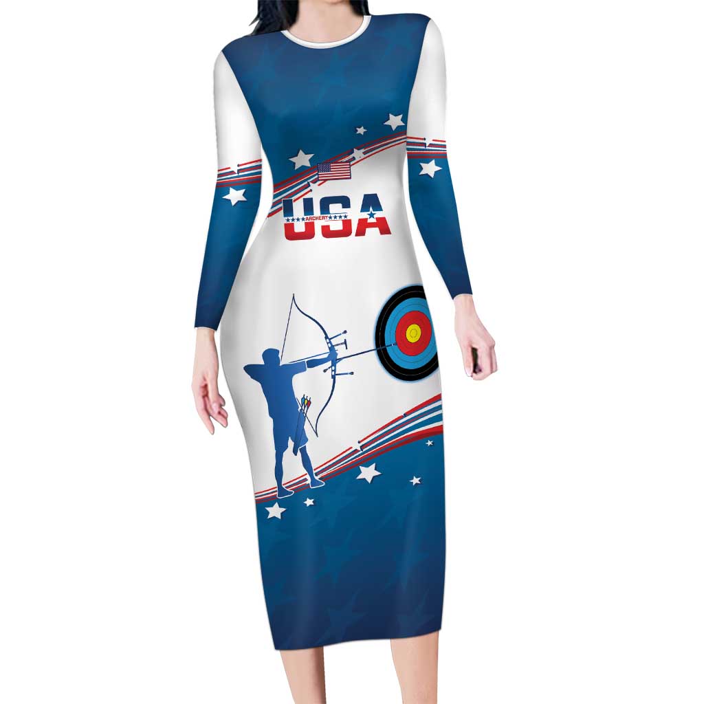 Personalized United States Archery Long Sleeve Bodycon Dress USA Sport Curve Style - Wonder Print Shop