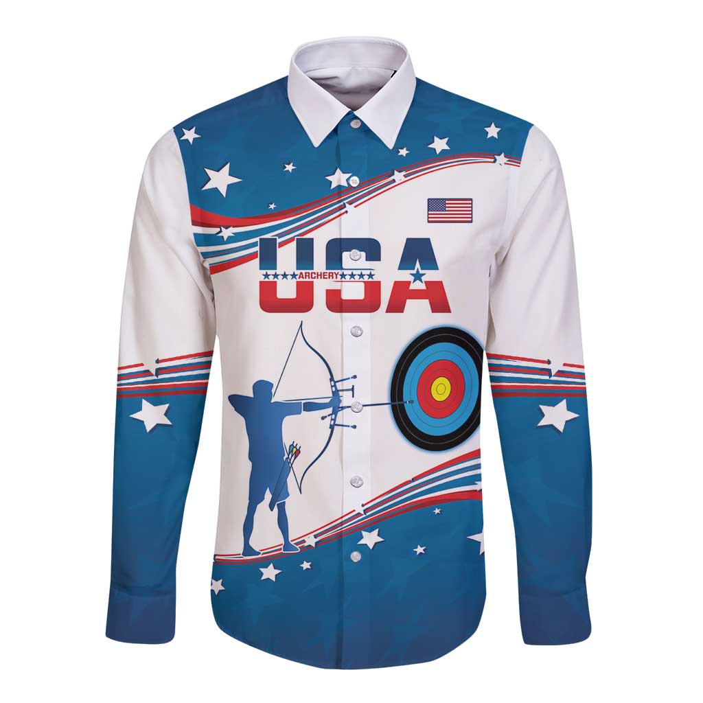 Personalized United States Archery Long Sleeve Button Shirt USA Sport Curve Style - Wonder Print Shop