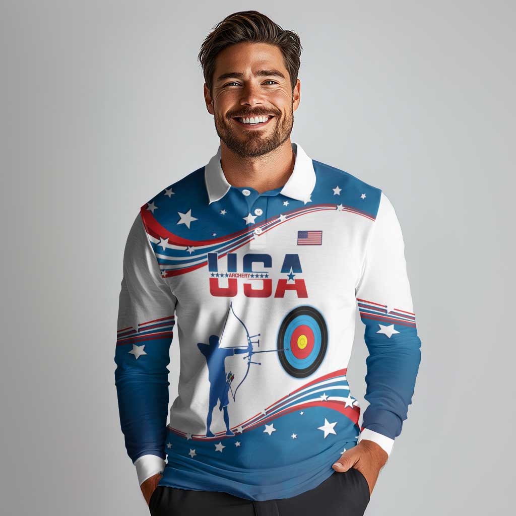 Personalized United States Archery Long Sleeve Polo Shirt USA Sport Curve Style - Wonder Print Shop