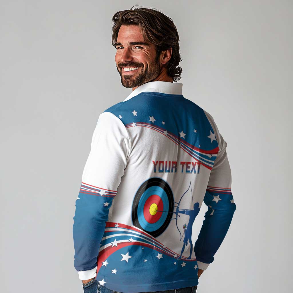 Personalized United States Archery Long Sleeve Polo Shirt USA Sport Curve Style - Wonder Print Shop