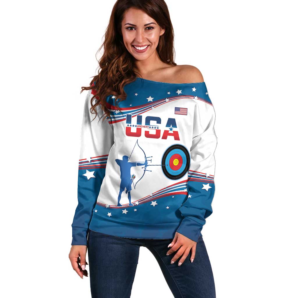 Personalized United States Archery Off Shoulder Sweater USA Sport Curve Style - Wonder Print Shop