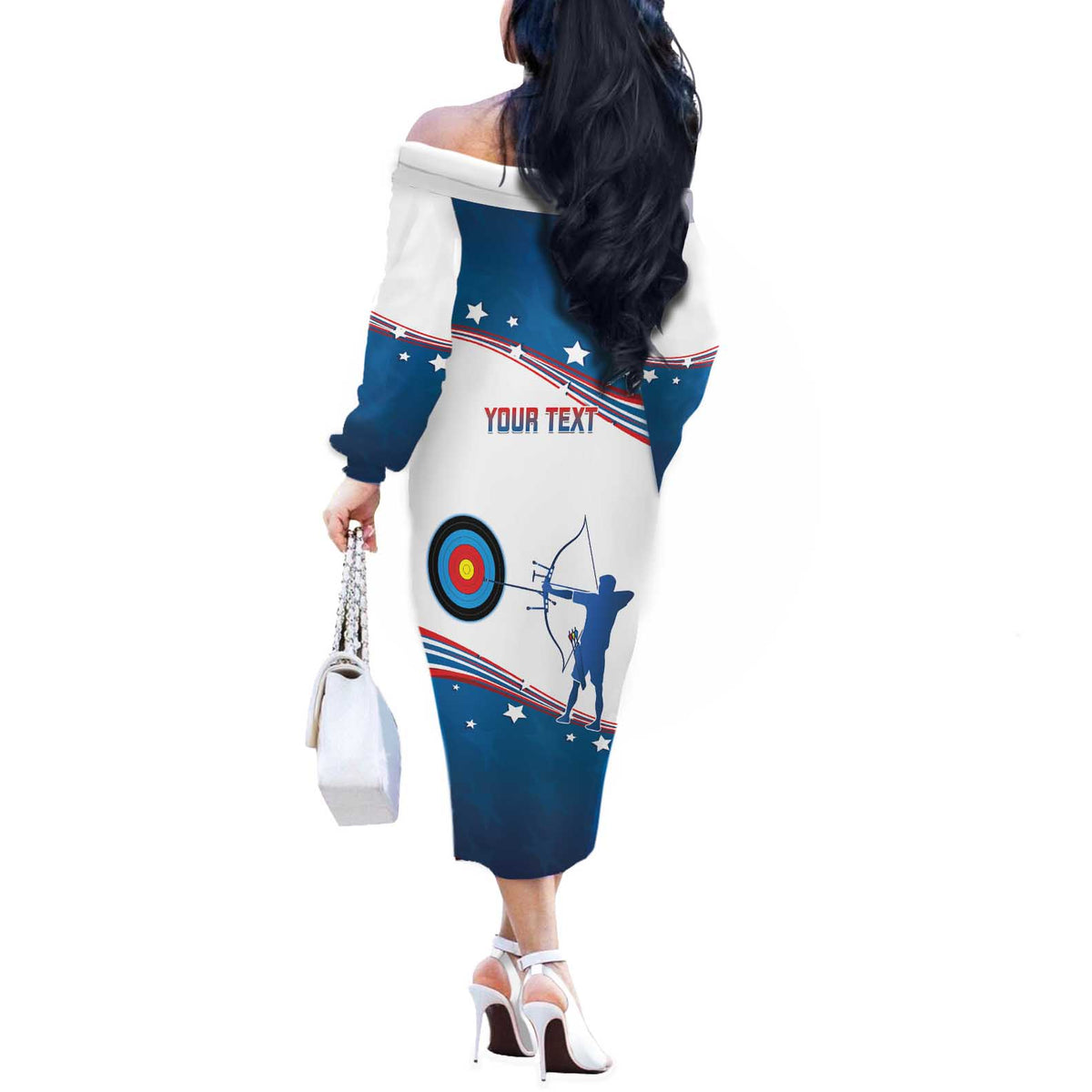 Personalized United States Archery Off The Shoulder Long Sleeve Dress USA Sport Curve Style - Wonder Print Shop