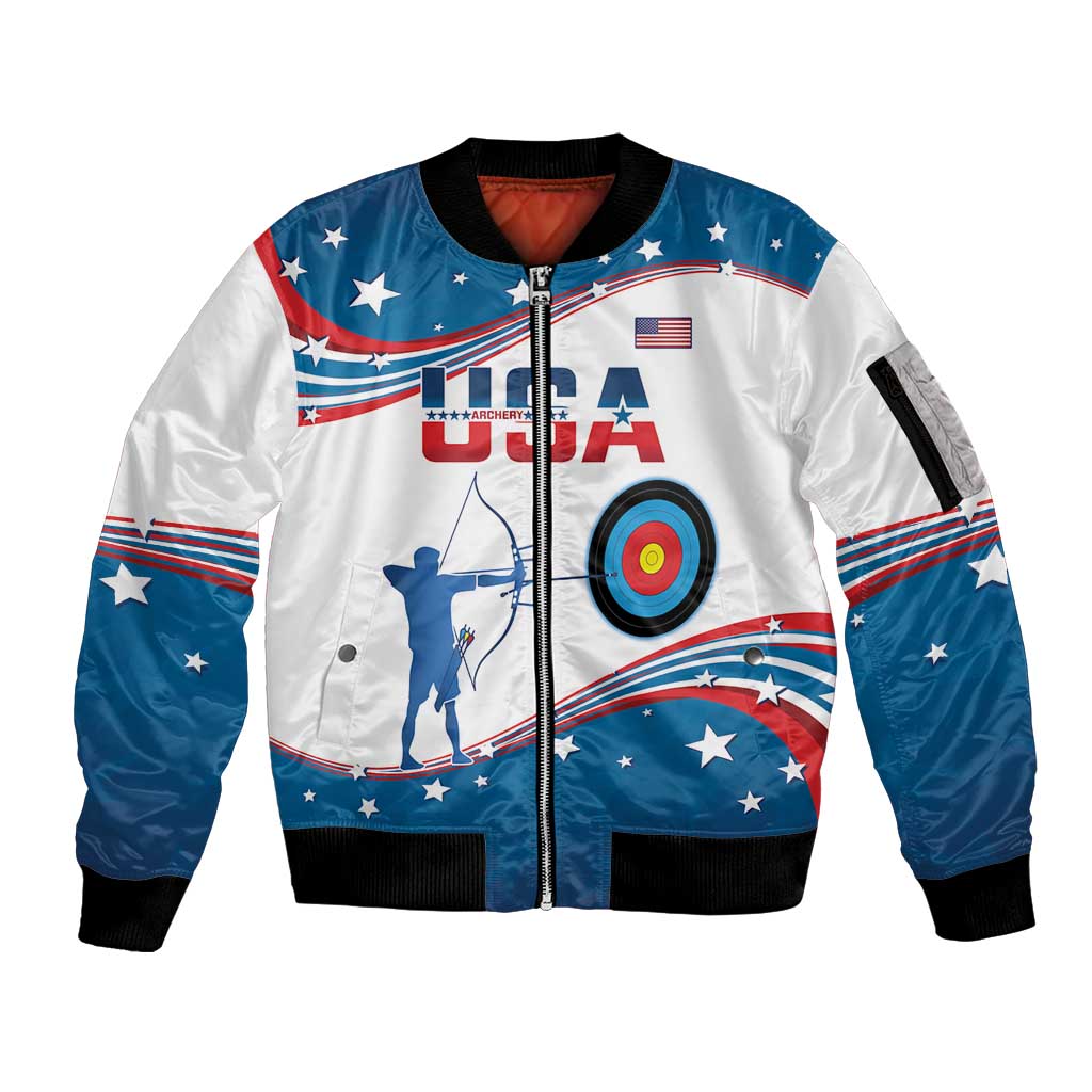 Personalized United States Archery Sleeve Zip Bomber Jacket USA Sport Curve Style - Wonder Print Shop