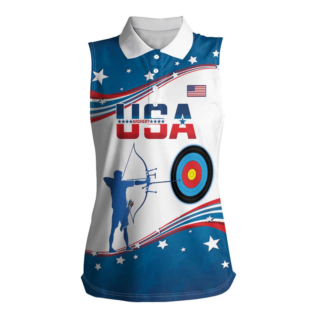 Personalized United States Archery Women Sleeveless Polo Shirt USA Sport Curve Style - Wonder Print Shop