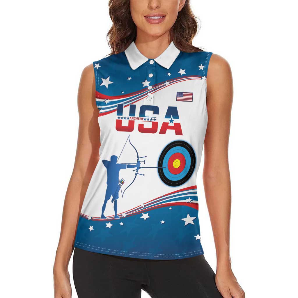 Personalized United States Archery Women Sleeveless Polo Shirt USA Sport Curve Style - Wonder Print Shop