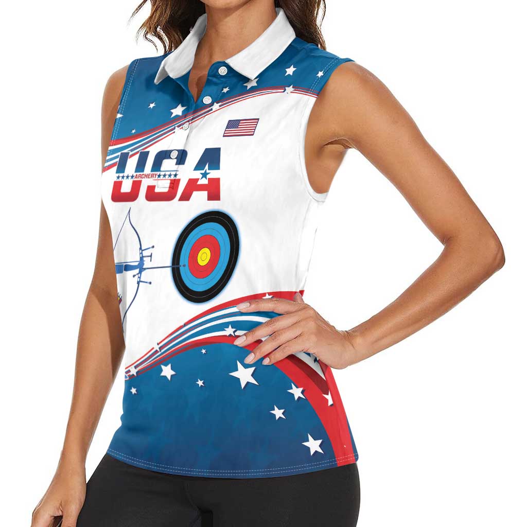 Personalized United States Archery Women Sleeveless Polo Shirt USA Sport Curve Style - Wonder Print Shop