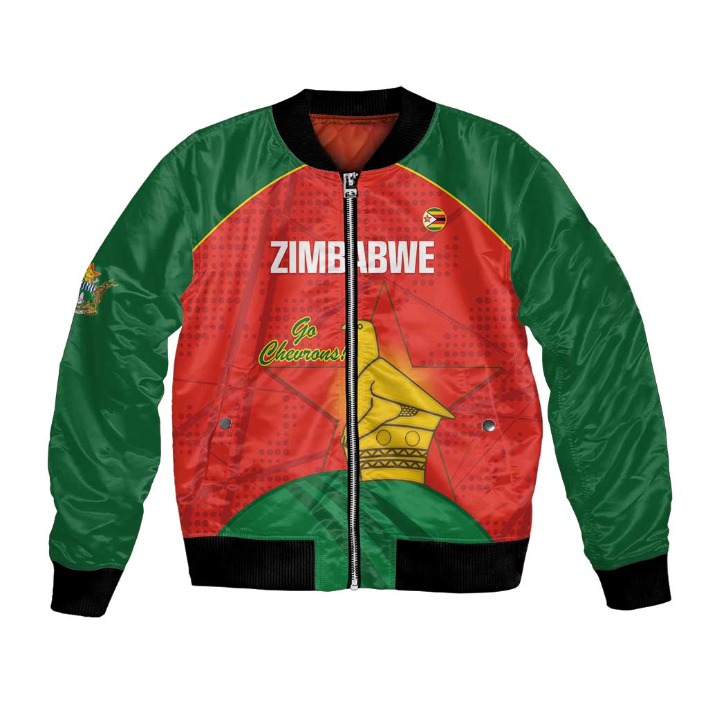 Custom Zimbabwe Cricket Bomber Jacket Go Chevrons 2003 Color Version - Wonder Print Shop
