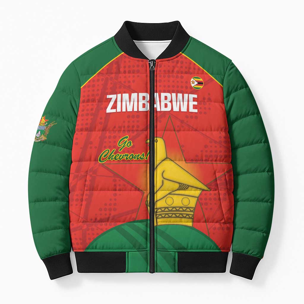 Custom Zimbabwe Cricket Bomber Puffer Jacket Go Chevrons 2003 Color Version - Wonder Print Shop