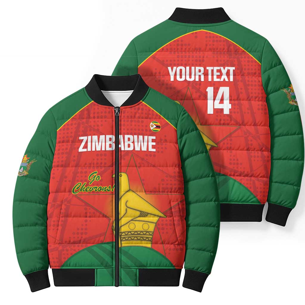 Custom Zimbabwe Cricket Bomber Puffer Jacket Go Chevrons 2003 Color Version - Wonder Print Shop
