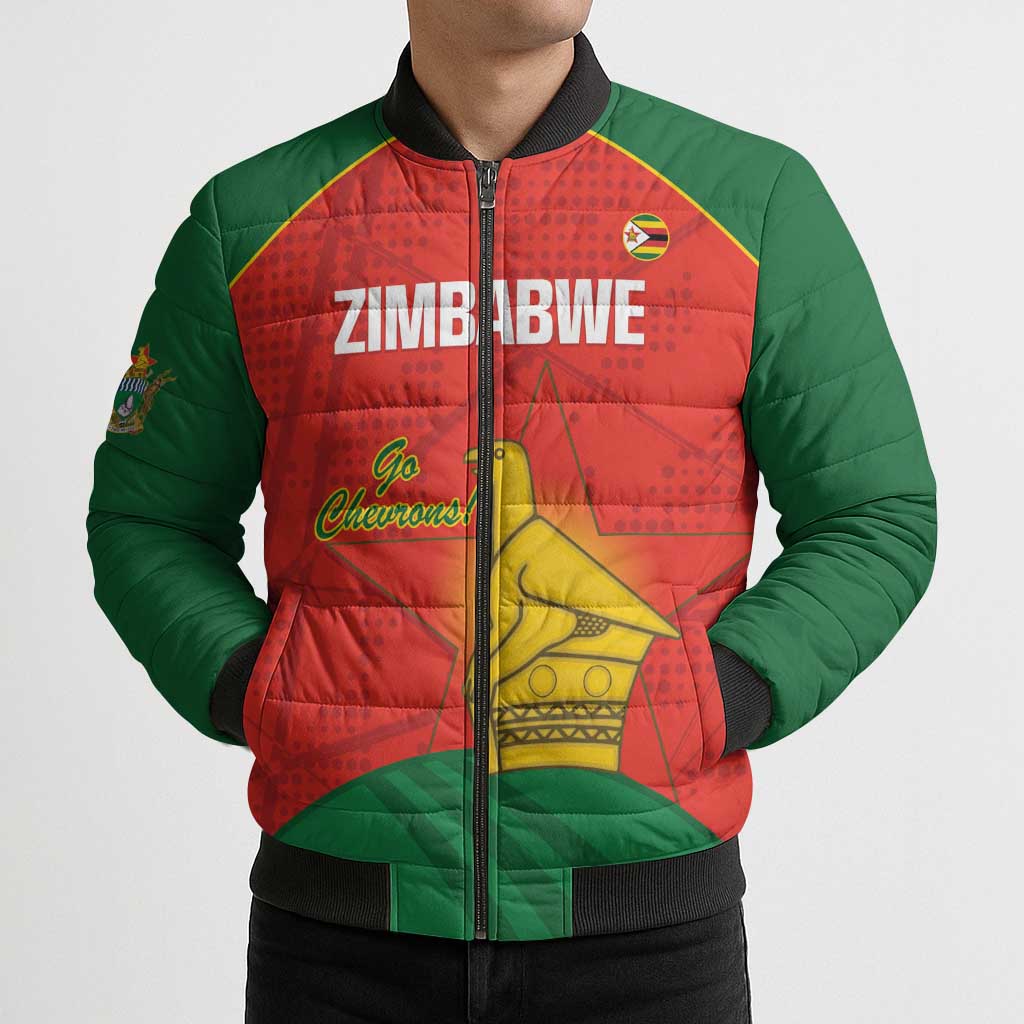 Custom Zimbabwe Cricket Bomber Puffer Jacket Go Chevrons 2003 Color Version - Wonder Print Shop