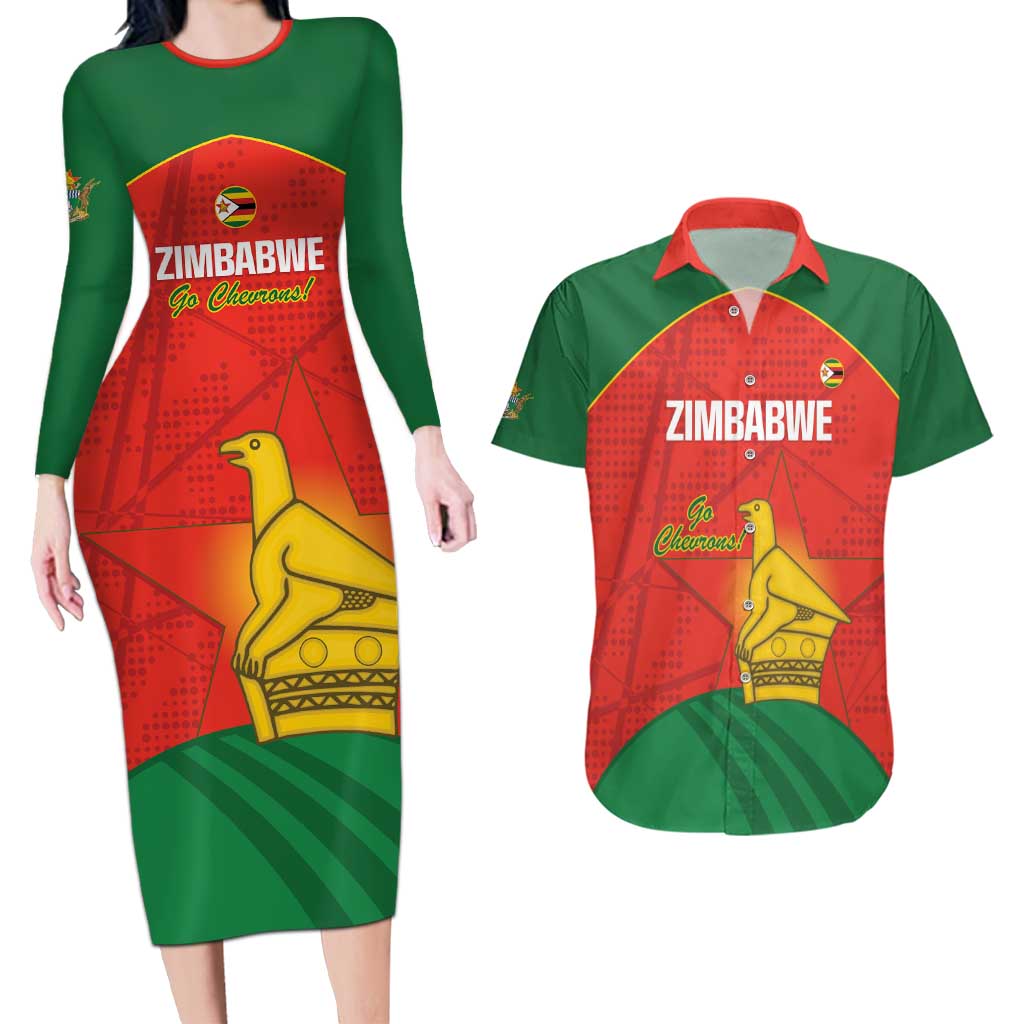 Custom Zimbabwe Cricket Couples Matching Long Sleeve Bodycon Dress and Hawaiian Shirt Go Chevrons 2003 Color Version - Wonder Print Shop