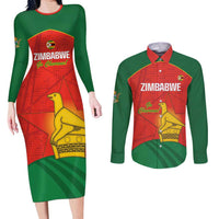 Custom Zimbabwe Cricket Couples Matching Long Sleeve Bodycon Dress and Long Sleeve Button Shirt Go Chevrons 2003 Color Version - Wonder Print Shop